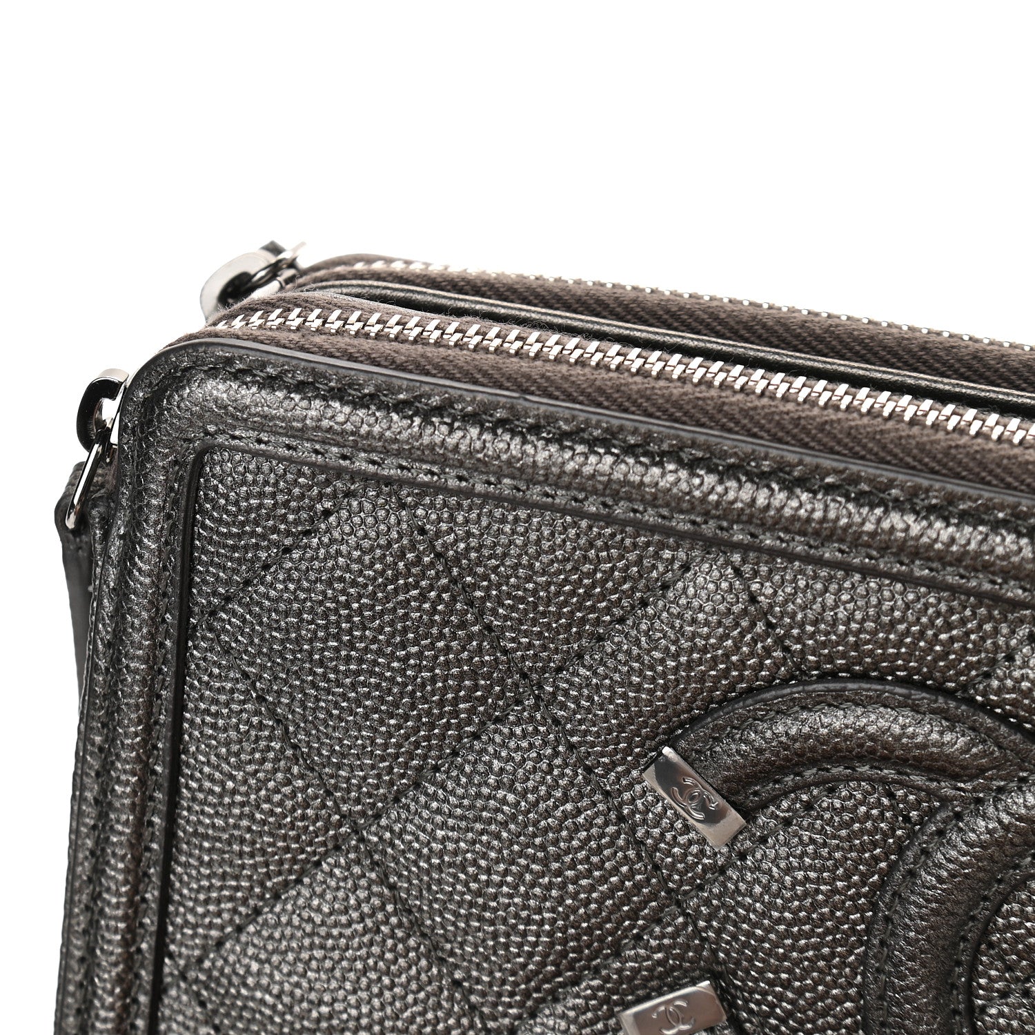 Chanel Metallic Caviar Quilted CC Filigree Clutch With Chain Dark Silver 12 of 12