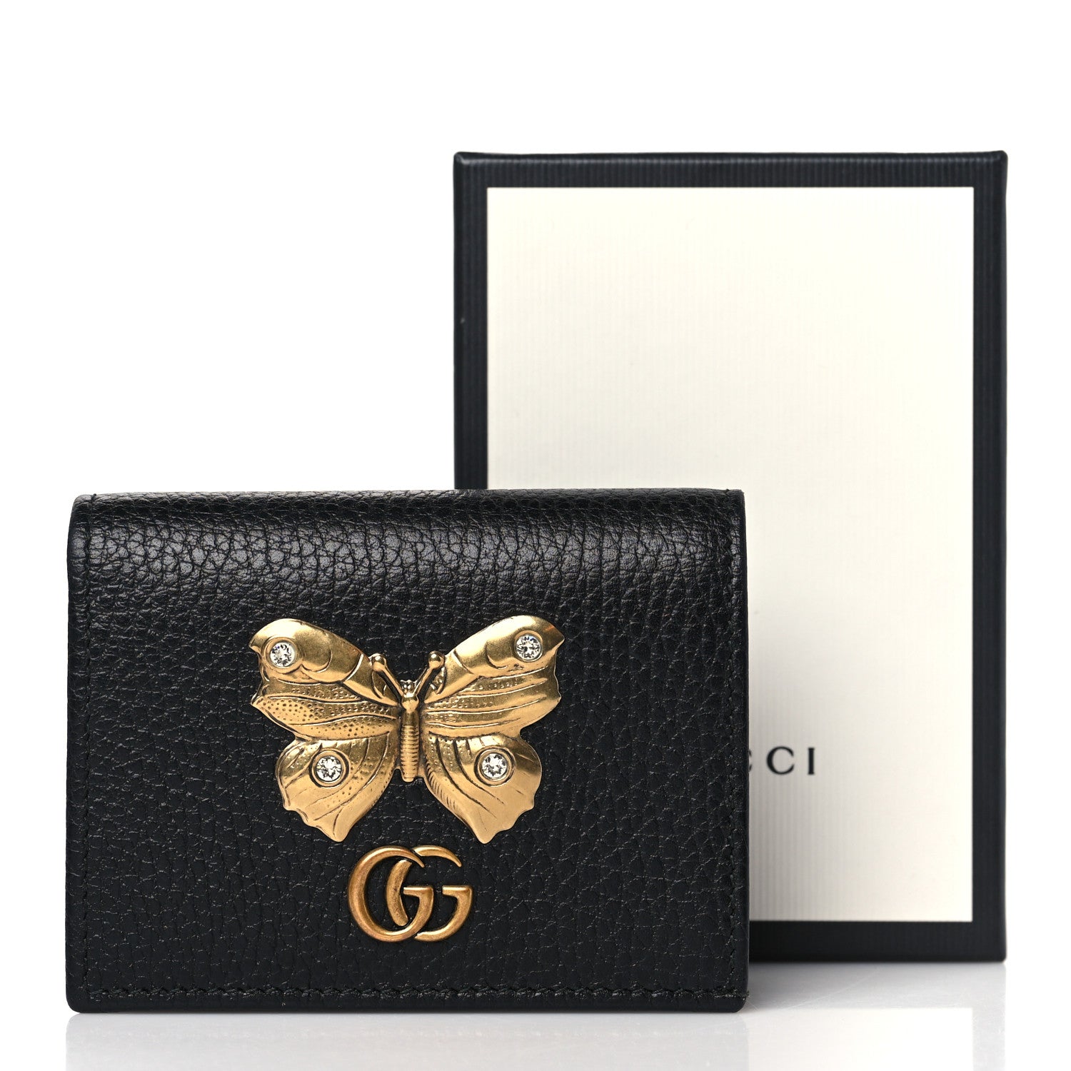 Gucci Pebbled Calfskin Butterfly Card Case Black 8 of 8