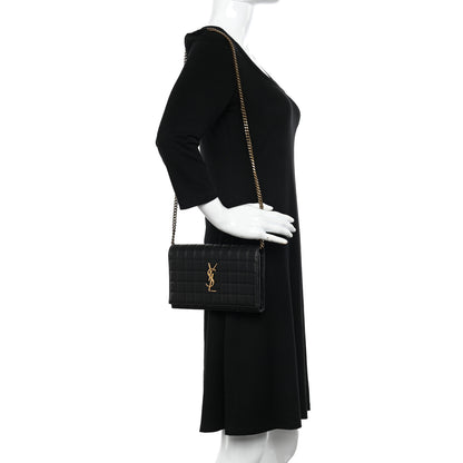 Saint Laurent Lambskin Carre Quilted Cassandre Chain Wallet Black 2 of 12