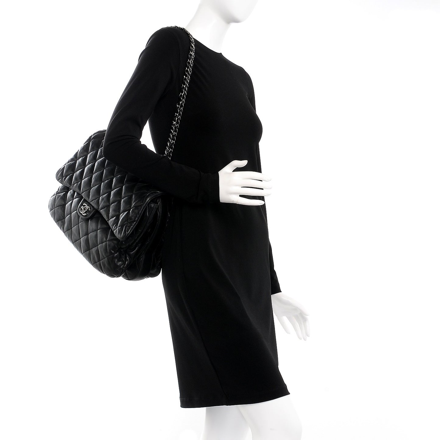 Lambskin Quilted 3 Maxi Flap Bag Black