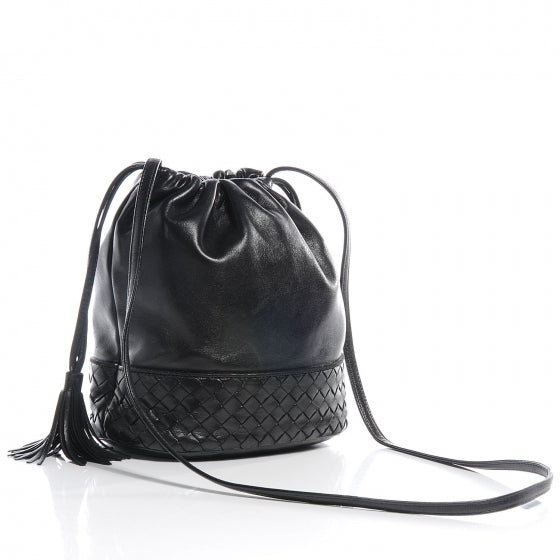 Vintage Leather Drawstring Shoulder Bag Black