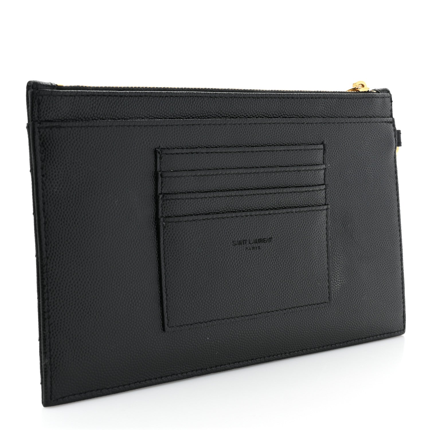 Saint Laurent Grain De Poudre Chevron Monogram Large Bill Pouch Black 3 of 12