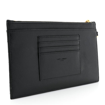 Saint Laurent Grain De Poudre Chevron Monogram Large Bill Pouch Black 3 of 12