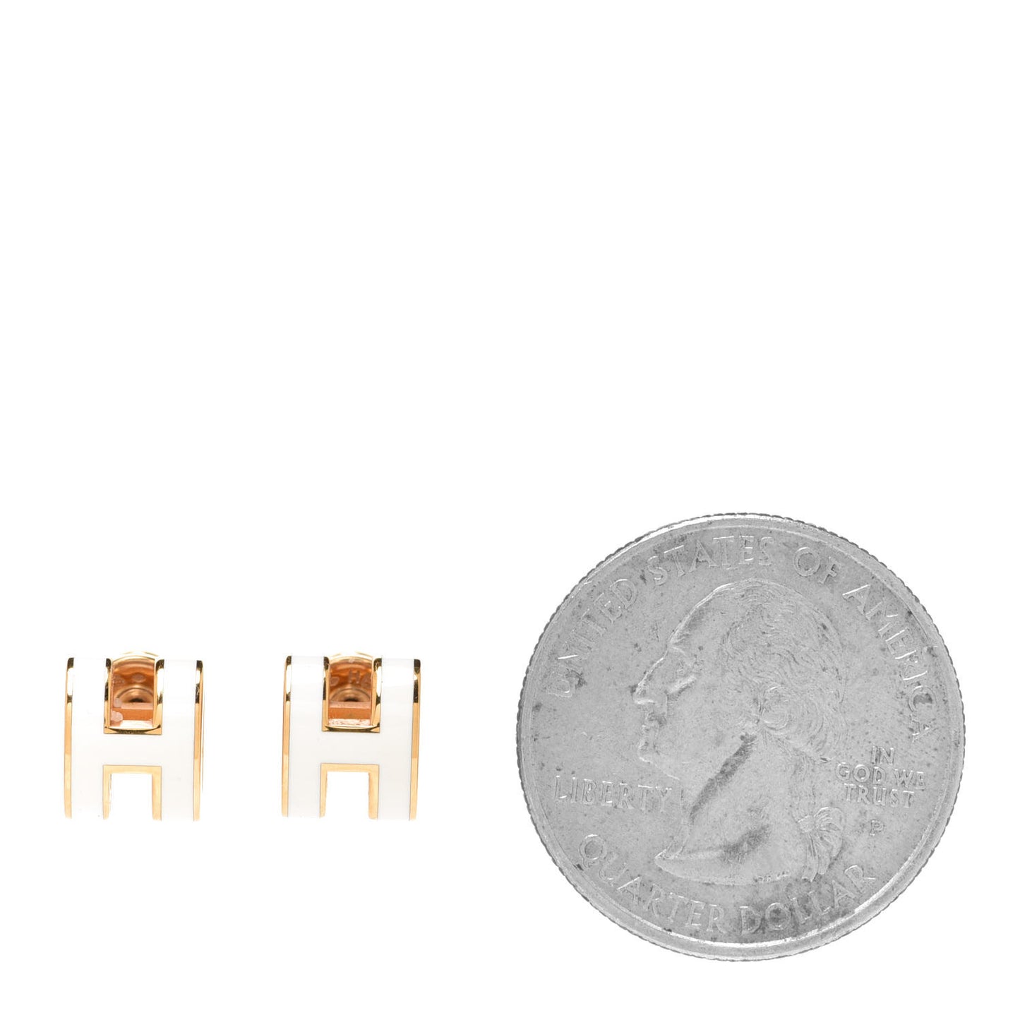 Gold Lacquered Mini Pop H Earrings White