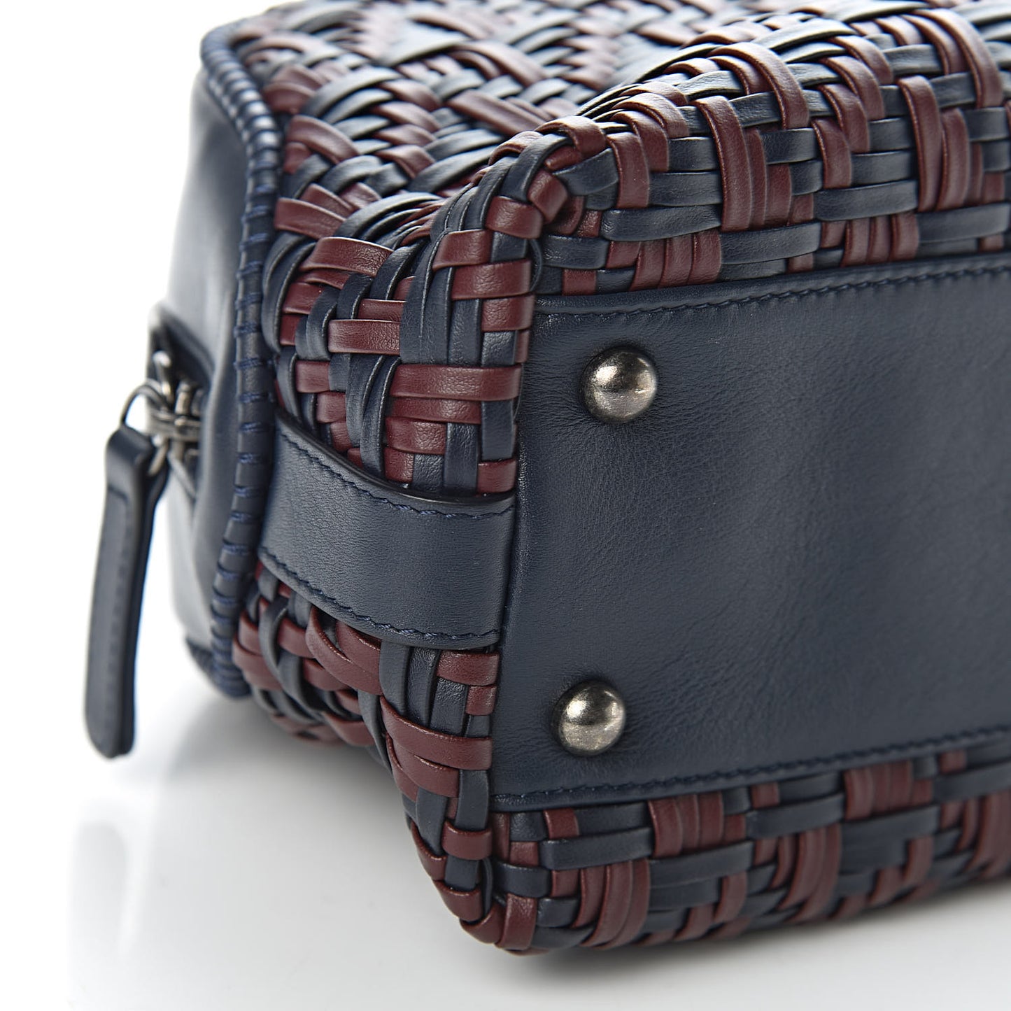Calfskin Woven Bowling Bag Navy Blue