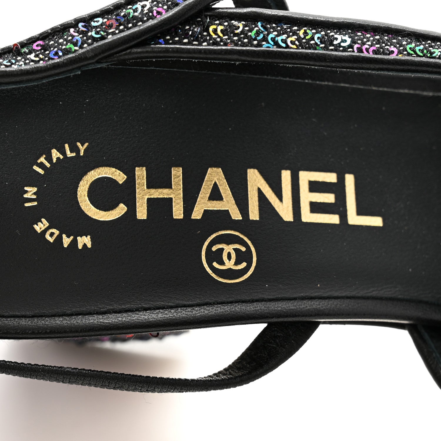 Chanel Glitter Grosgrain Cap Toe CC Slingback Pumps 38 Black Multicolor 6 of 11