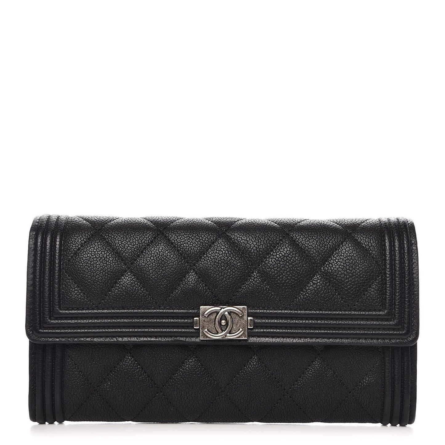 Caviar Quilted Boy Flap Wallet Black