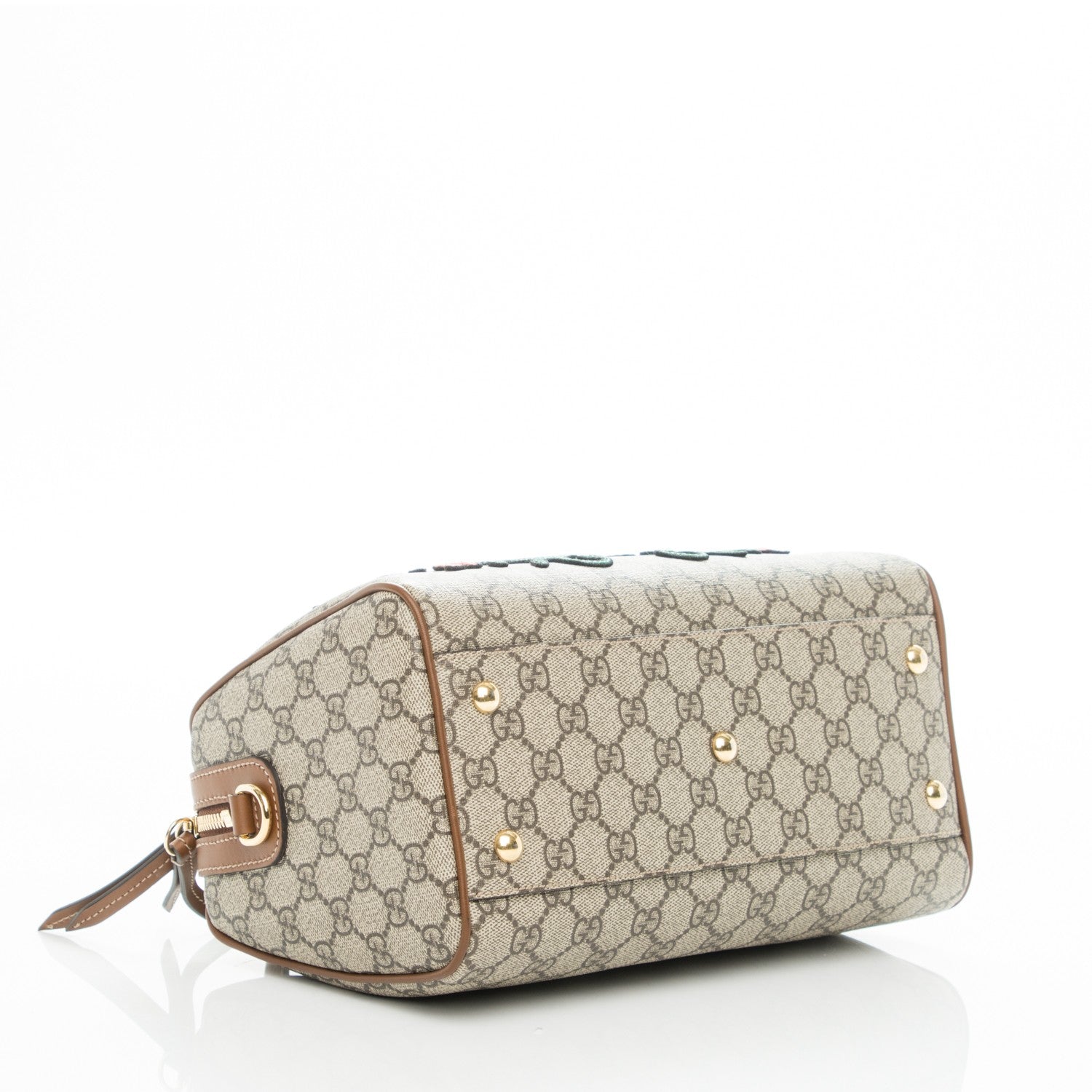 Gucci GG Supreme Monogram Floral Embroidered Small Boston Brown 4 of 7