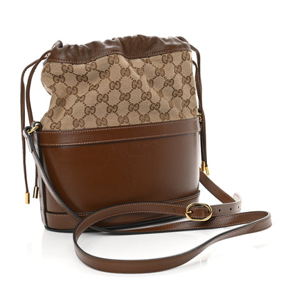 Gucci Monogram Textured Calfskin Horsebit 1955 Drawstring Bucket Bag Beige Brown Sugar 3 of 10