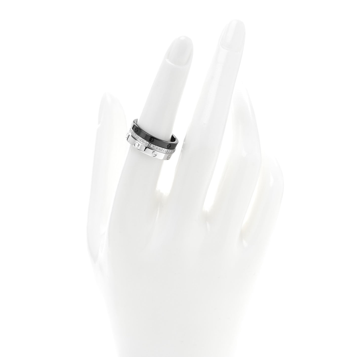 18K White Gold Diamond Ceramic LOVE Ring Set 54 6.75