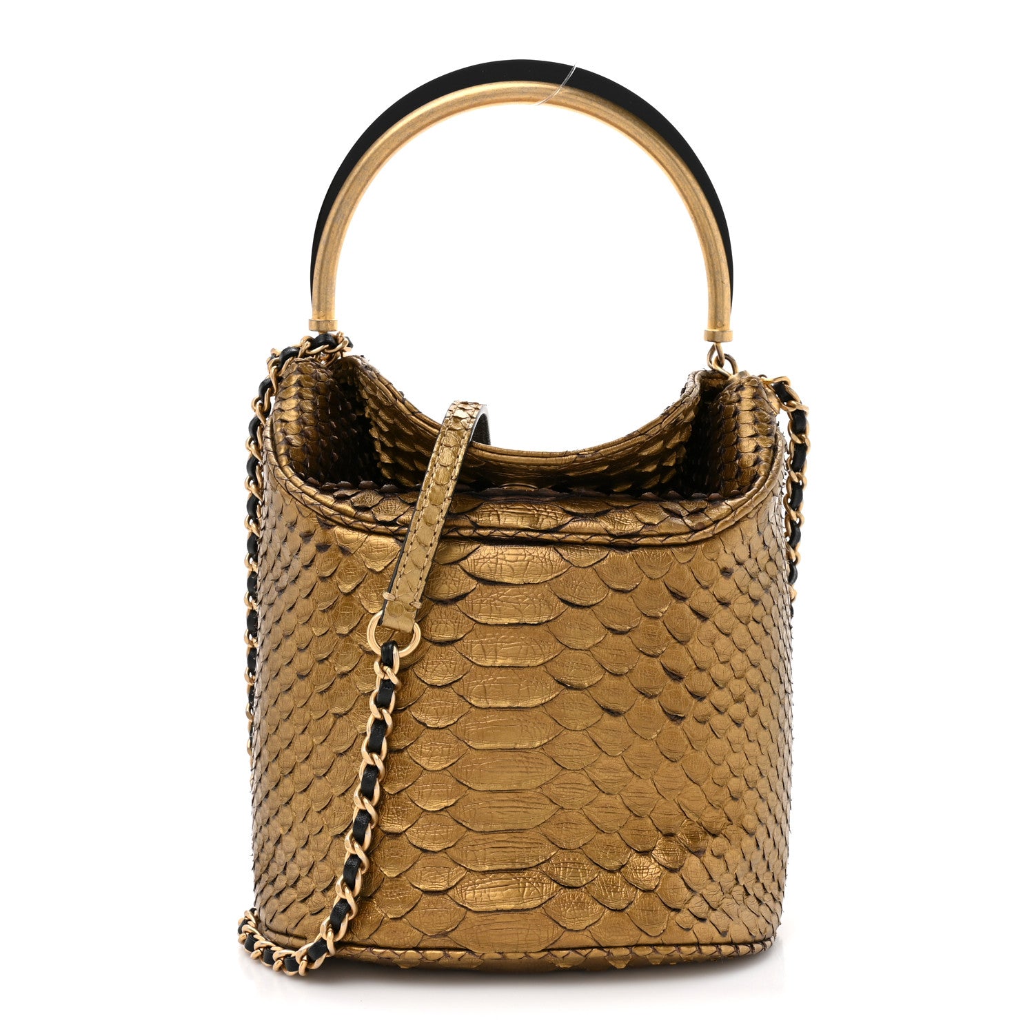 Chanel Metallic Snakeskin Paris Hamburg Drawstring Bucket Bag Gold 1 of 10