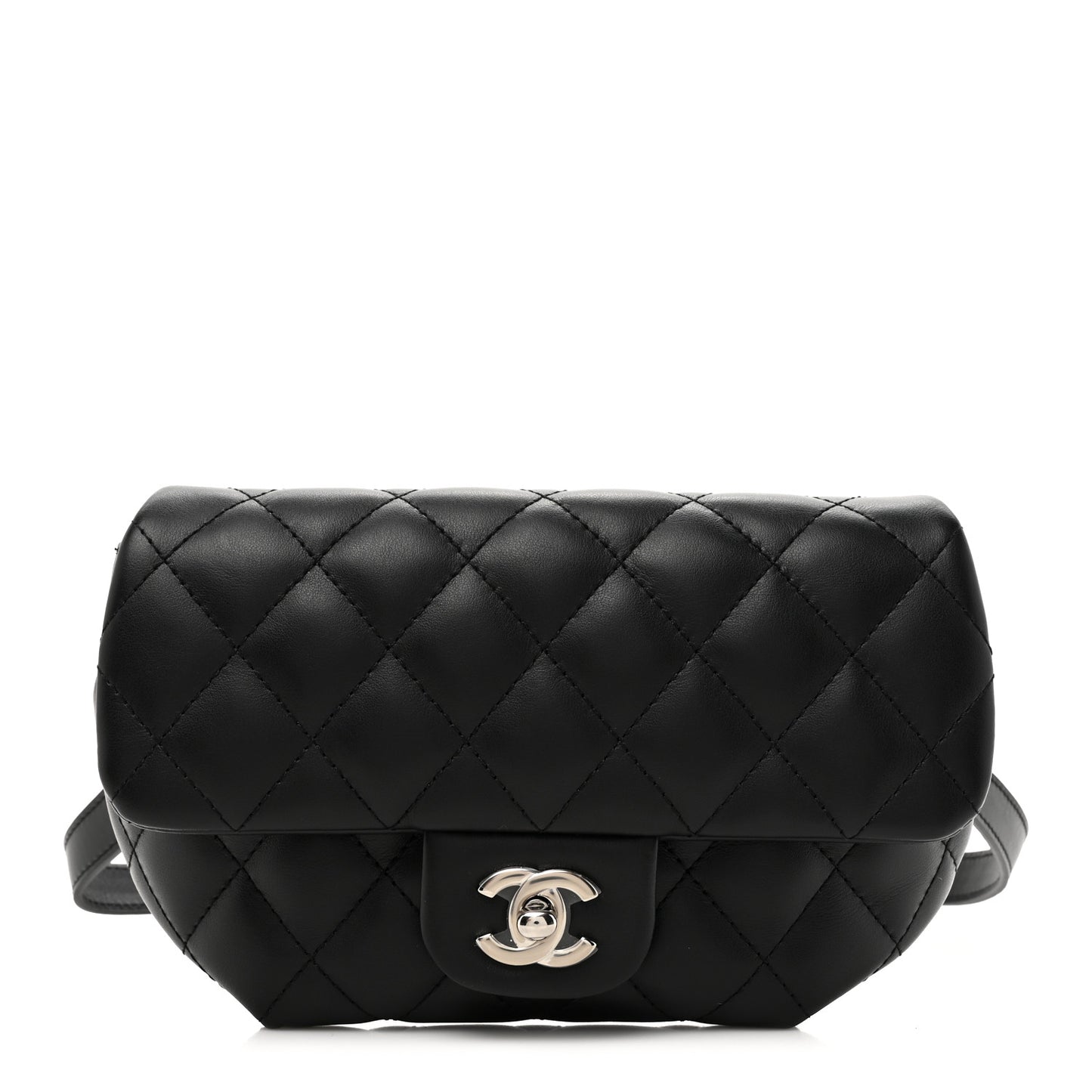 Calfskin Quilted CC Uniform Flap Belt Bag Black