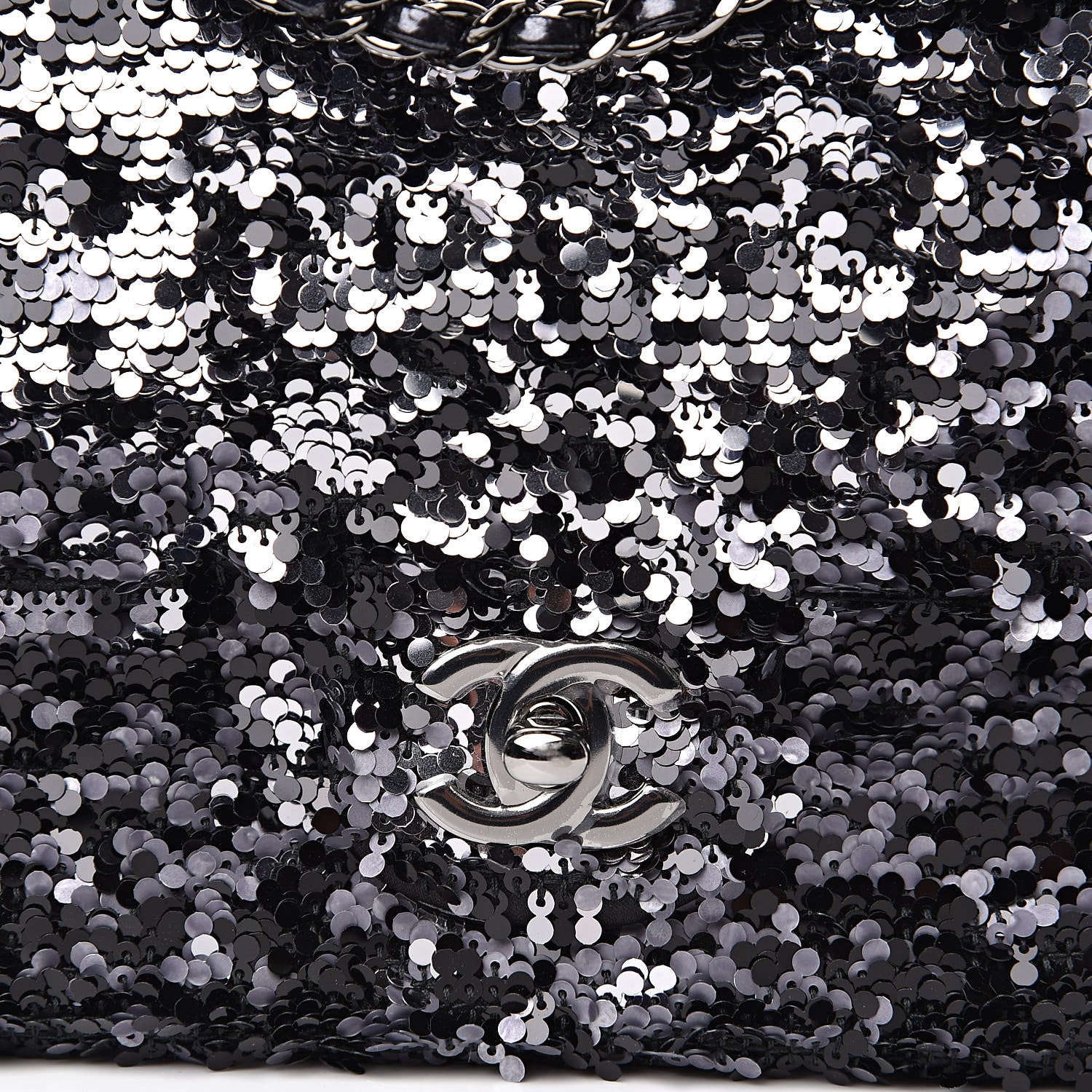 Chanel Sequin Mini Rectangular Single Flap Black Silver 10 of 10