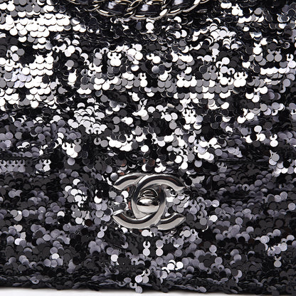 Chanel Sequin Mini Rectangular Single Flap Black Silver 10 of 10