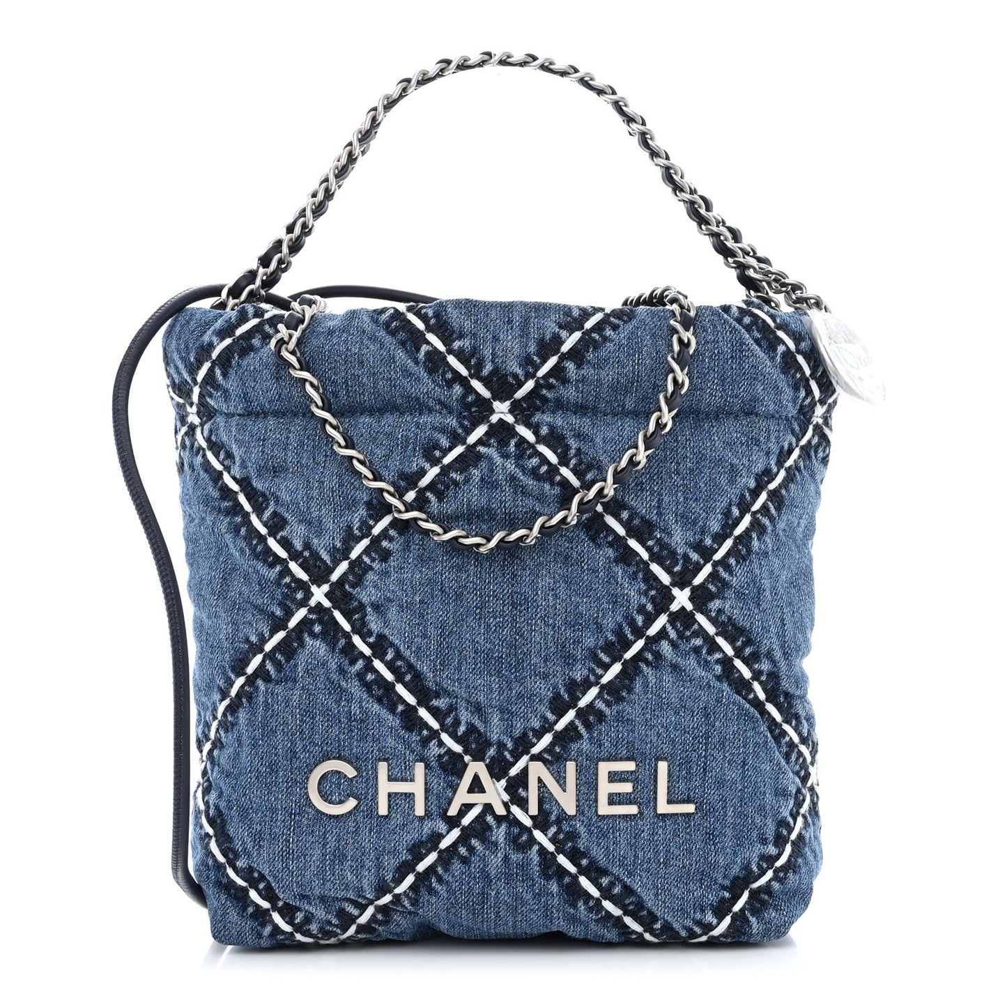 Denim Stitched Quilted Mini Chanel 22 Blue
