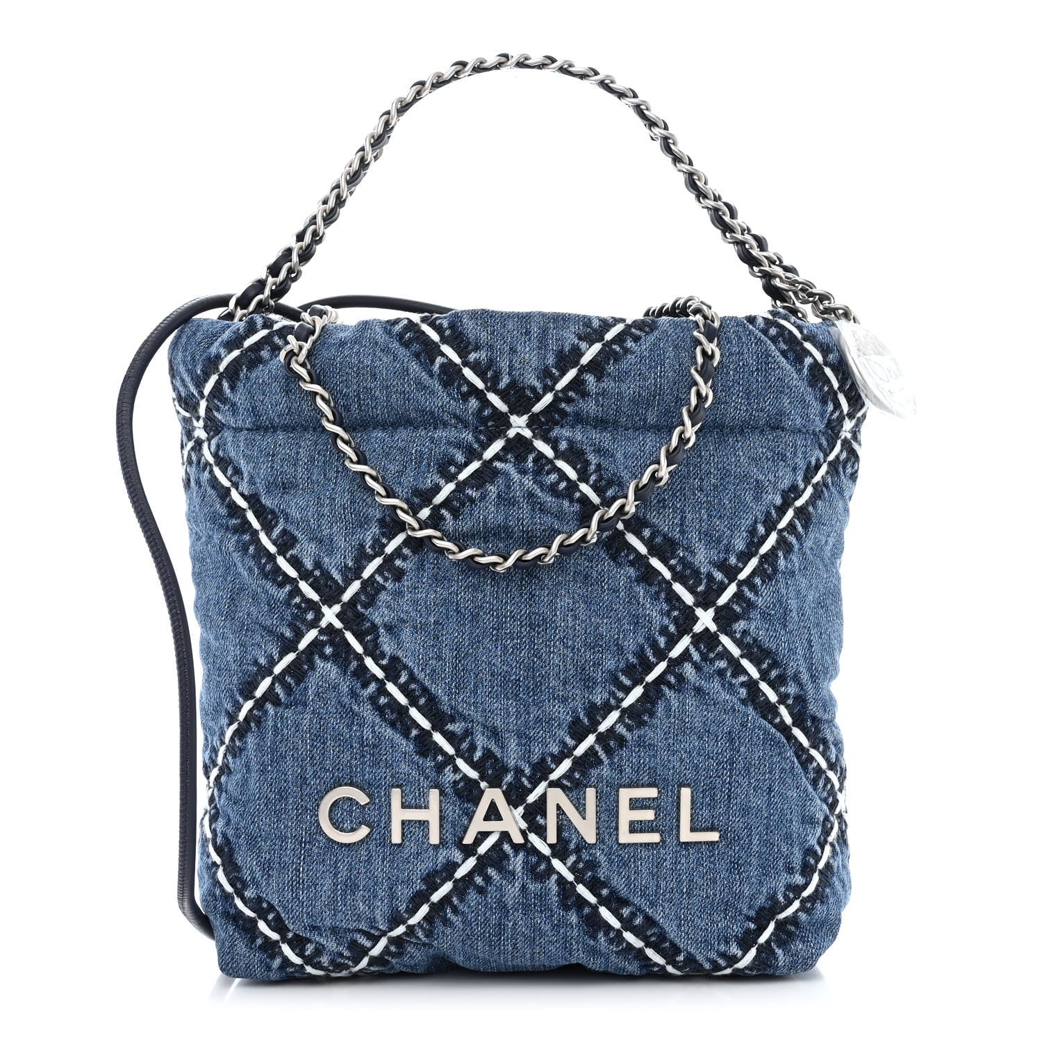 Chanel Denim Stitched Quilted Mini Chanel 22 Blue 1 of 10