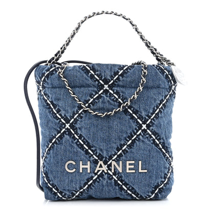 Chanel Denim Stitched Quilted Mini Chanel 22 Blue 1 of 10