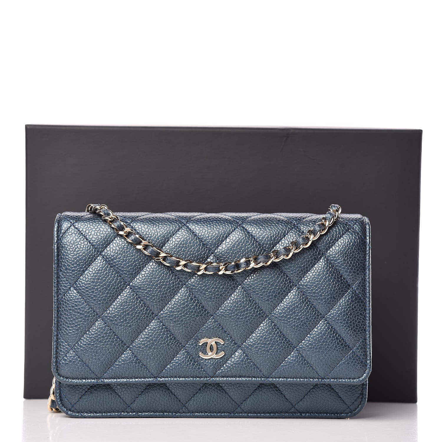 Chanel Iridescent Caviar Quilted Wallet On Chain WOC Dark Blue 10 of 10