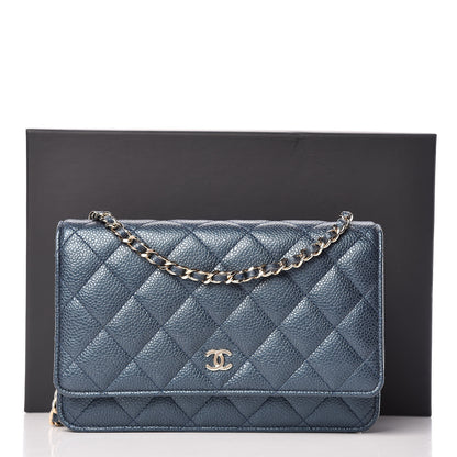 Chanel Iridescent Caviar Quilted Wallet On Chain WOC Dark Blue 10 of 10