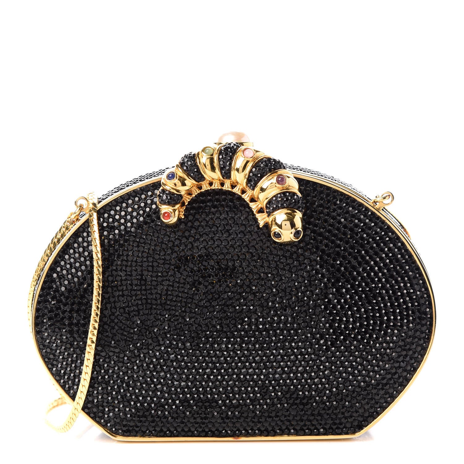 Judith Leiber Swarovski Crystal Minaudiere Caterpillar Clutch Black 1 of 9