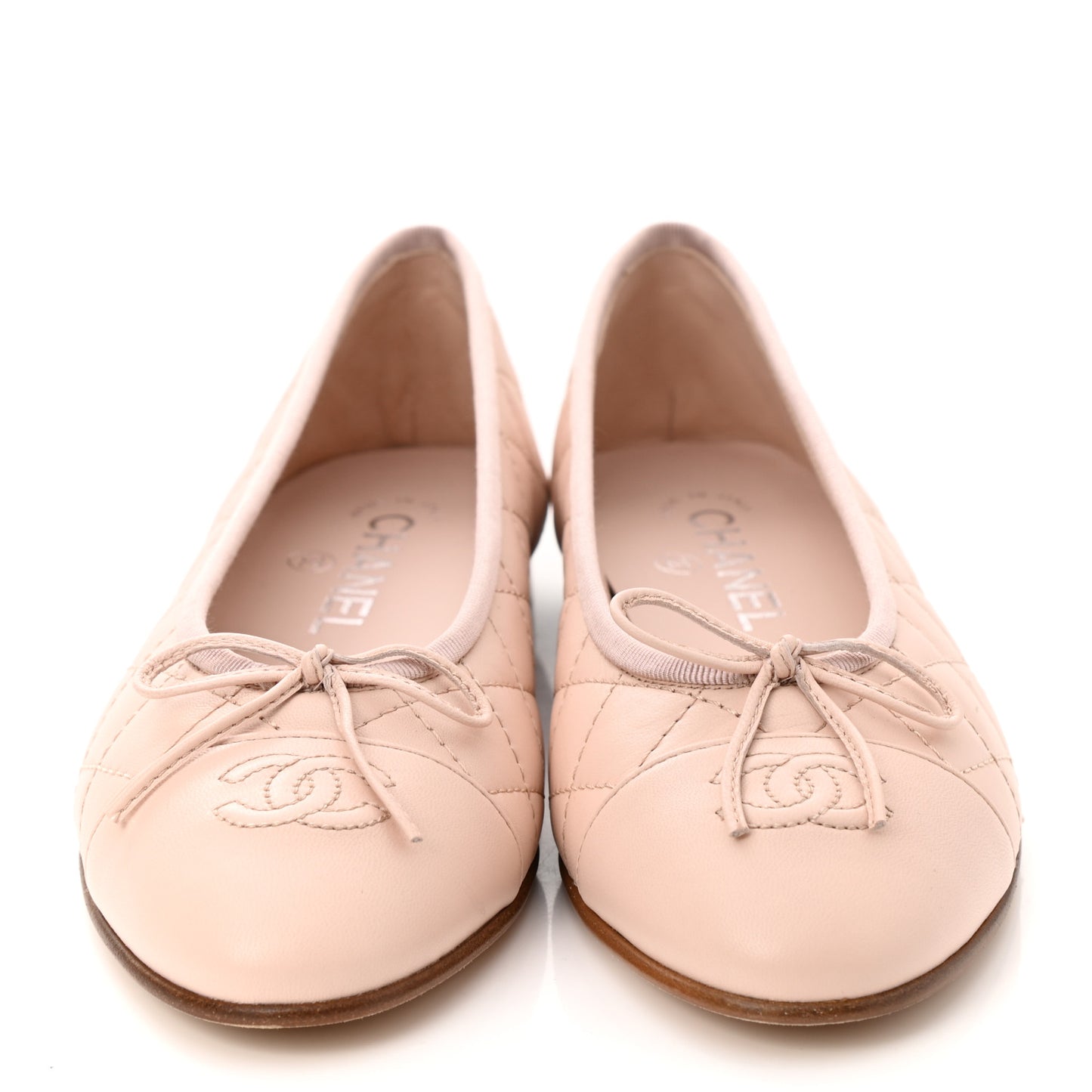Lambskin Quilted Cap Toe Ballerina Flats 37.5 Beige