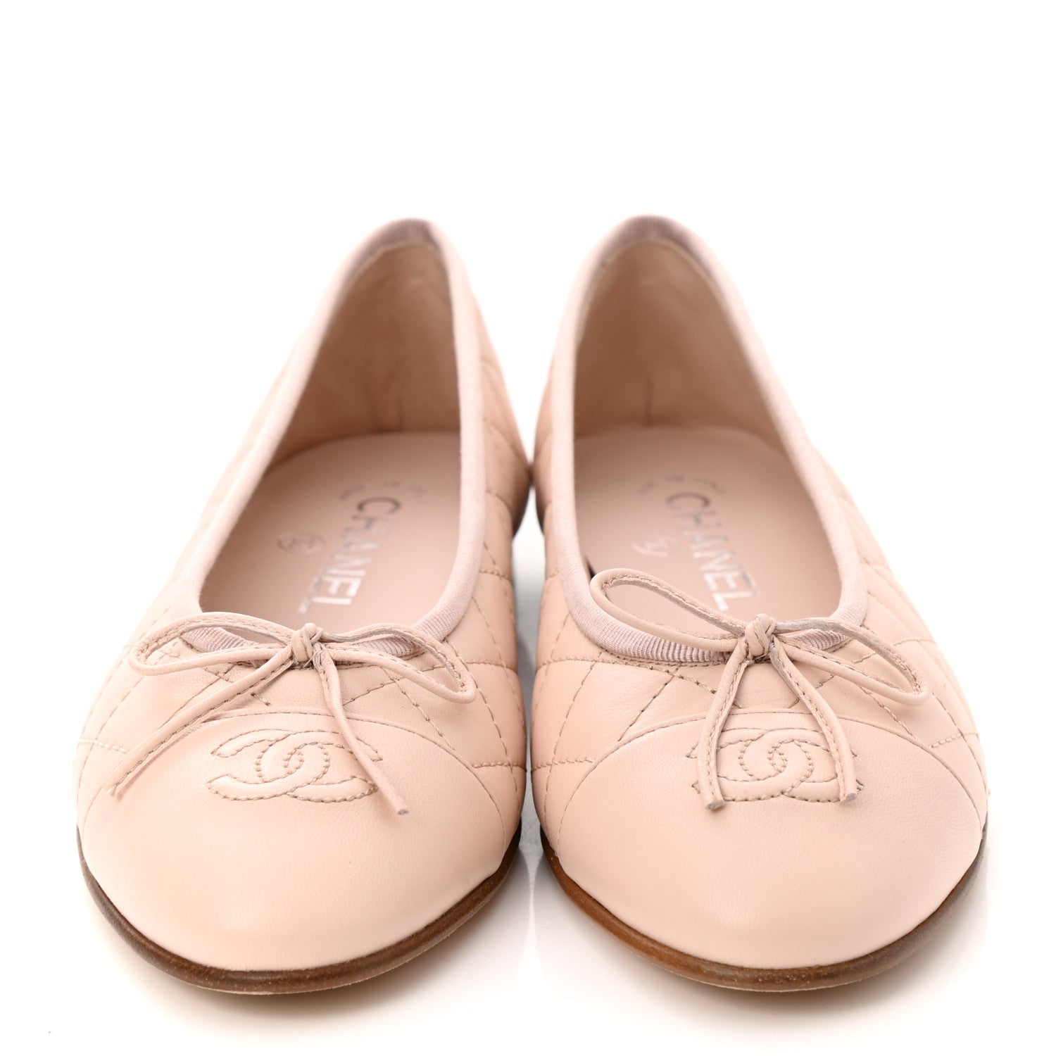 Chanel Lambskin Quilted Cap Toe Ballerina Flats 37.5 Beige 2 of 11