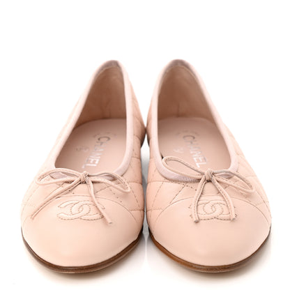 Chanel Lambskin Quilted Cap Toe Ballerina Flats 37.5 Beige 2 of 11