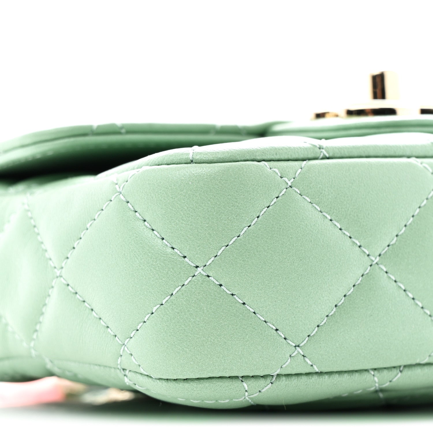 Chanel Lambskin Resin Quilted Mini Heart Square Flap Light Green 9 of 11
