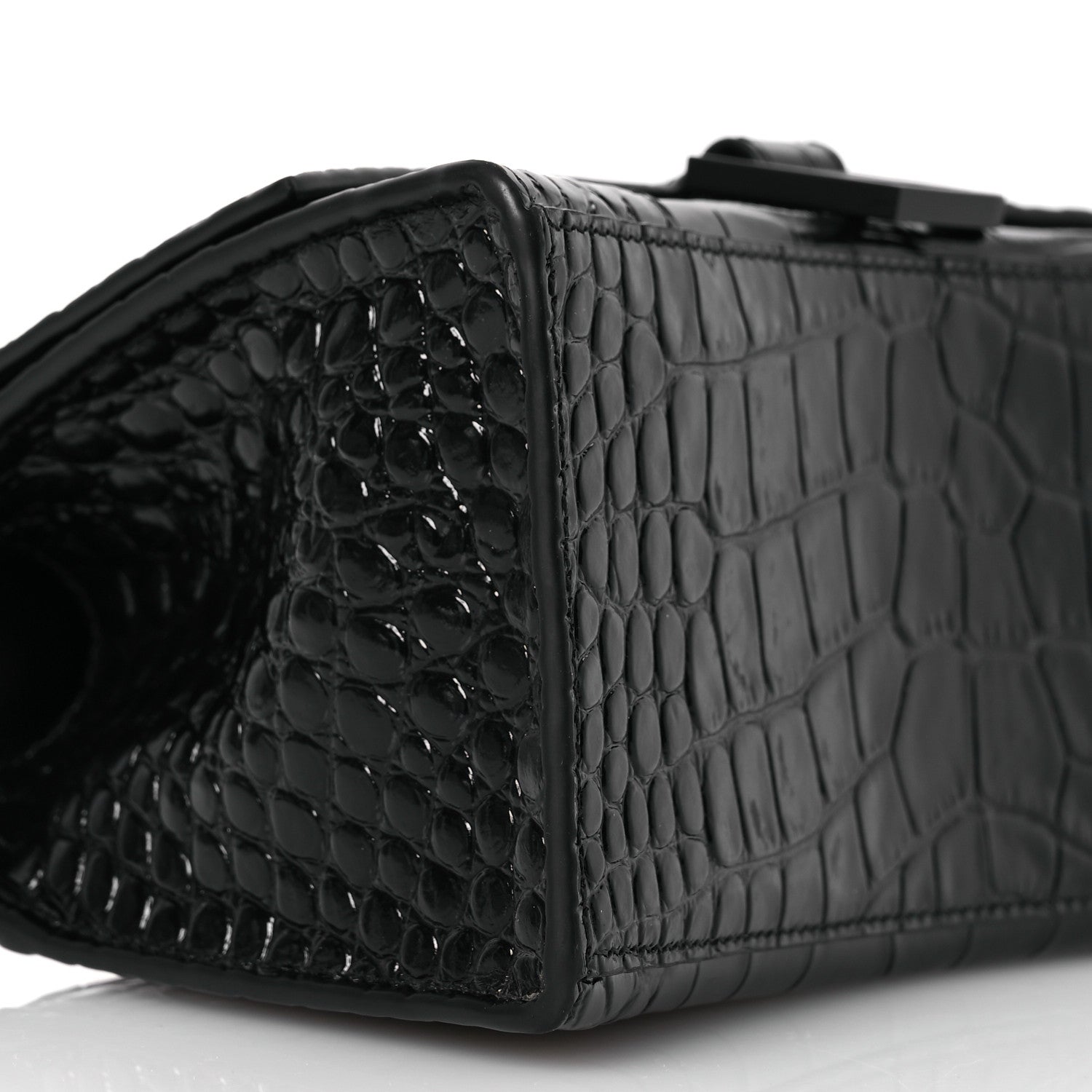 Balenciaga Shiny Calfskin Monochrome Crocodile Embossed Small Hourglass Top Handle Bag Black 11 of 12