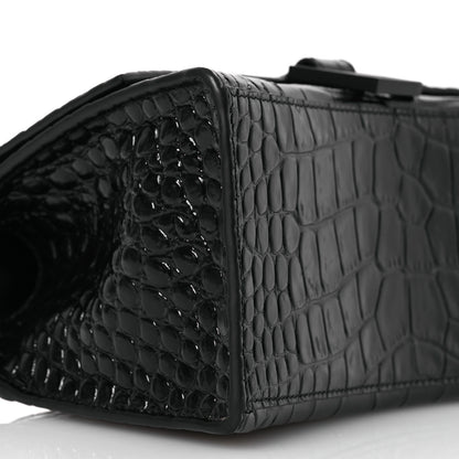 Balenciaga Shiny Calfskin Monochrome Crocodile Embossed Small Hourglass Top Handle Bag Black 11 of 12