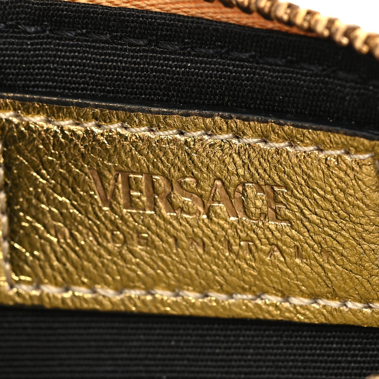 Versace Metallic Nappa Quilted Virtus Zip Pouch Card Holder Gold 6 of 8