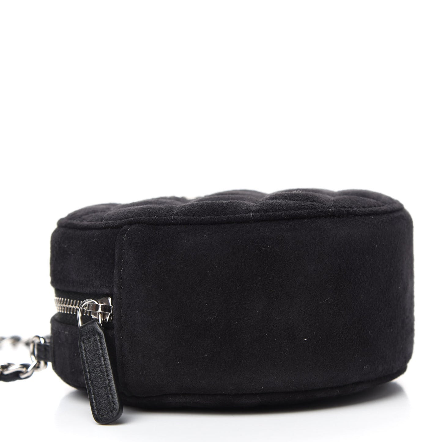Suede Quilted Crystal Round Clutch With Logo Chain Black