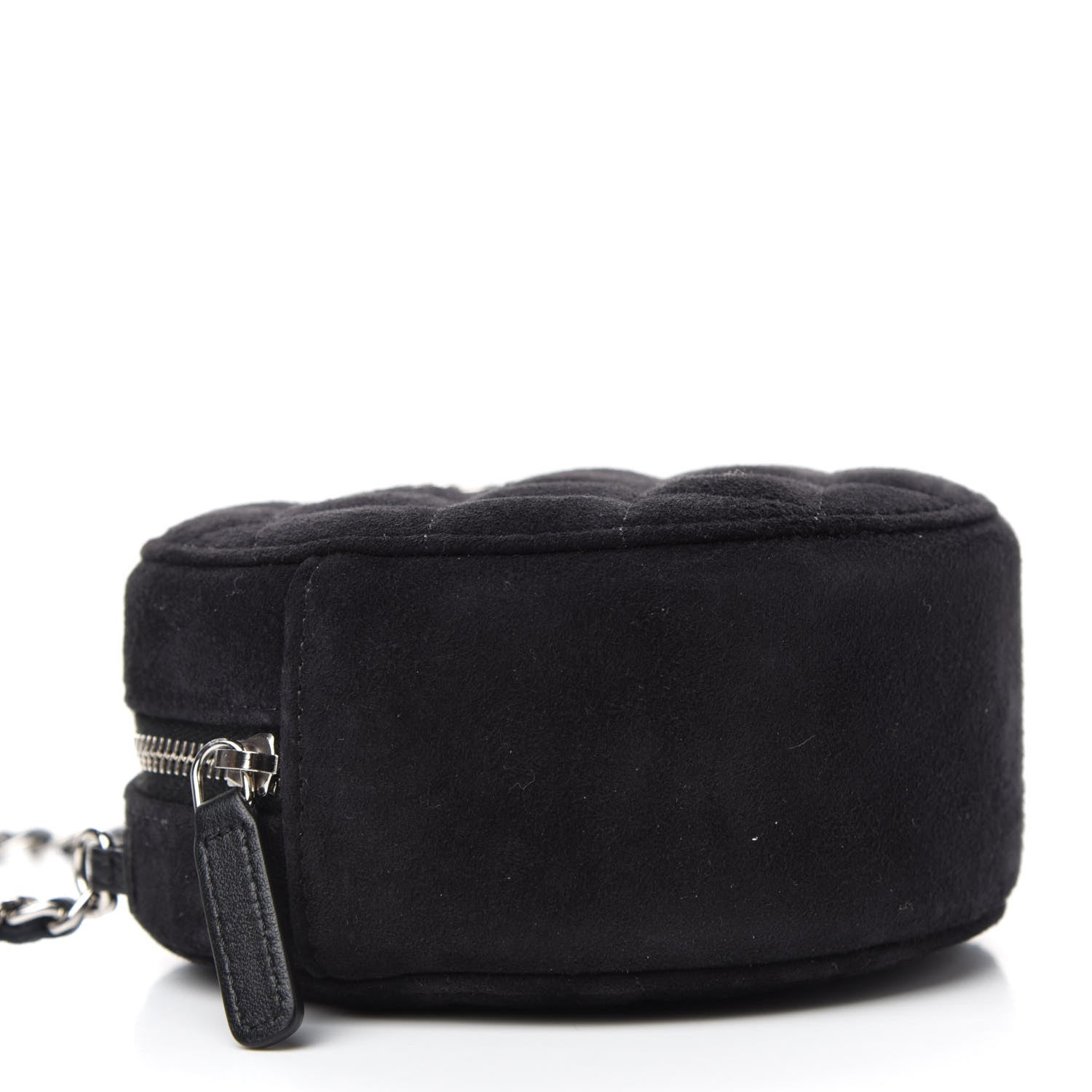 Chanel Suede Quilted Crystal Round Clutch With Logo Chain Black 4 of 11