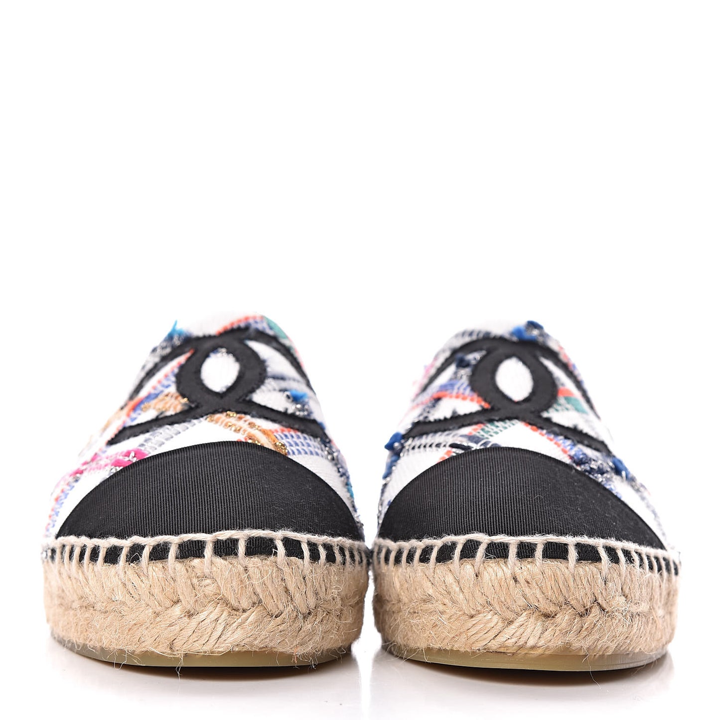 Tweed Grosgrain CC Espadrilles 36 White Blue Pink Green Black