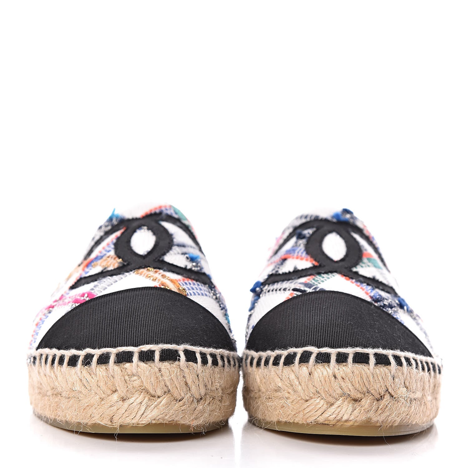 Chanel Tweed Grosgrain CC Espadrilles 36 White Blue Pink Green Black 2 of 11