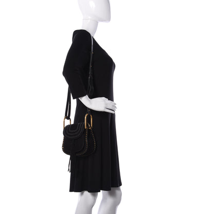 Chloe Suede Calfskin Braided Mini Hudson Shoulder Bag Black 2 of 9