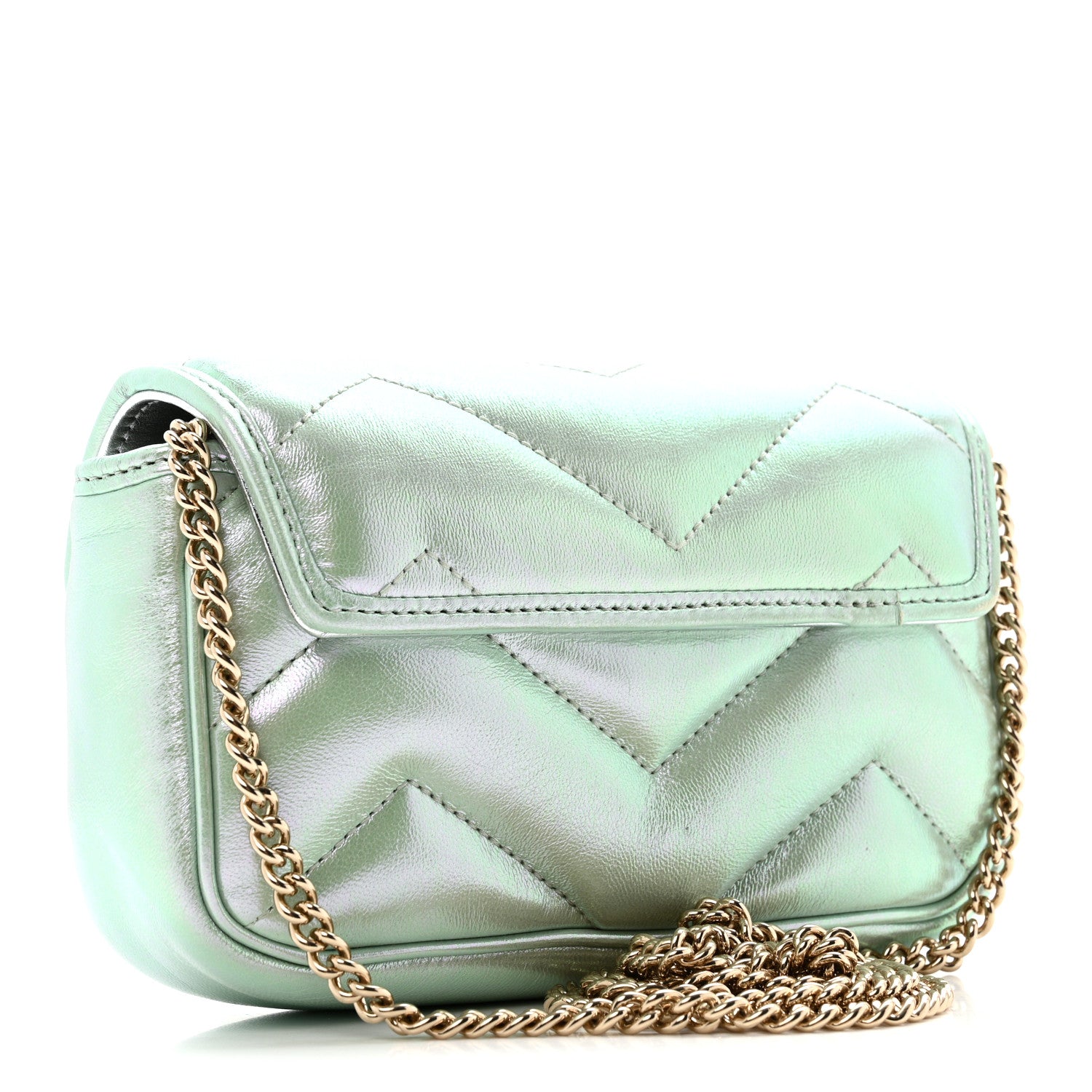 Gucci Iridescent Nappa Chevron Matelasse Super Mini GG Marmont Shoulder Bag Green Iridescent 3 of 11
