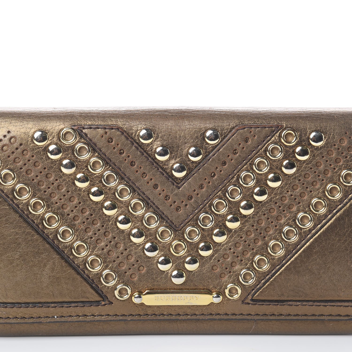 Burberry Metallic Calfskin Grommet Studded Flap Wallet Gold 7 of 7