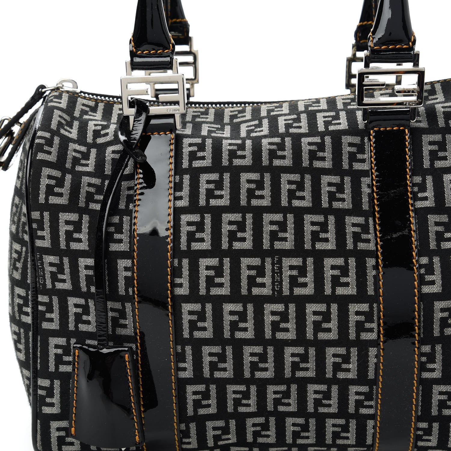 Fendi Zucchino Patent Small Forever Boston Black Panna 10 of 10