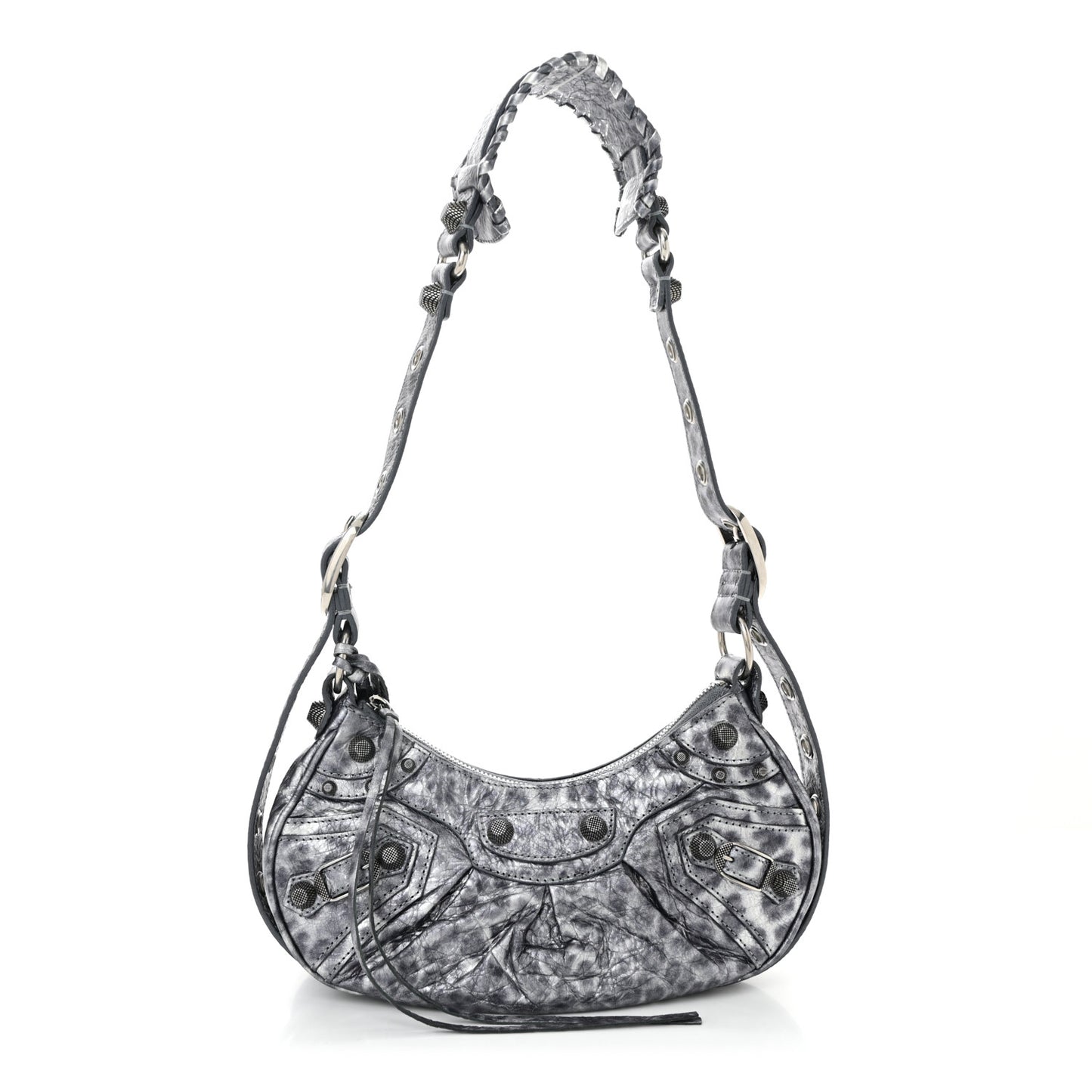 Metallic Agneau Arena Leopard Le Cagole Shoulder Bag XS Dark Grey