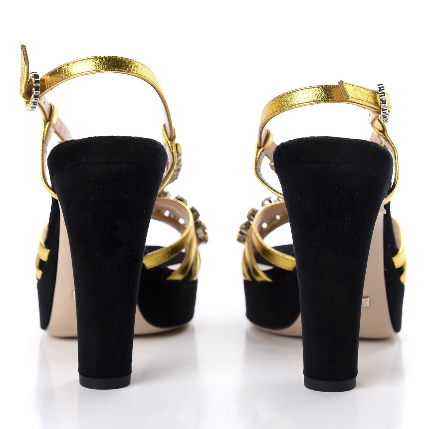 Velvet Nappa Crystal Zephyra Slingback Platform High Heel Sandals 36 Black Gold