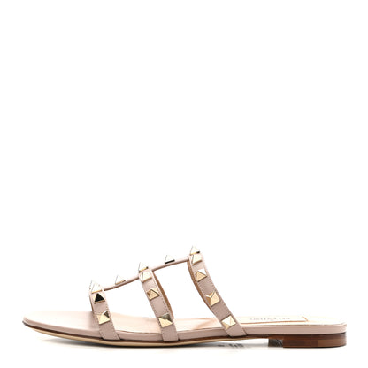 Valentino Garavani Nappa Rockstud Caged Flat Slide Sandals 35 Poudre 1 of 8