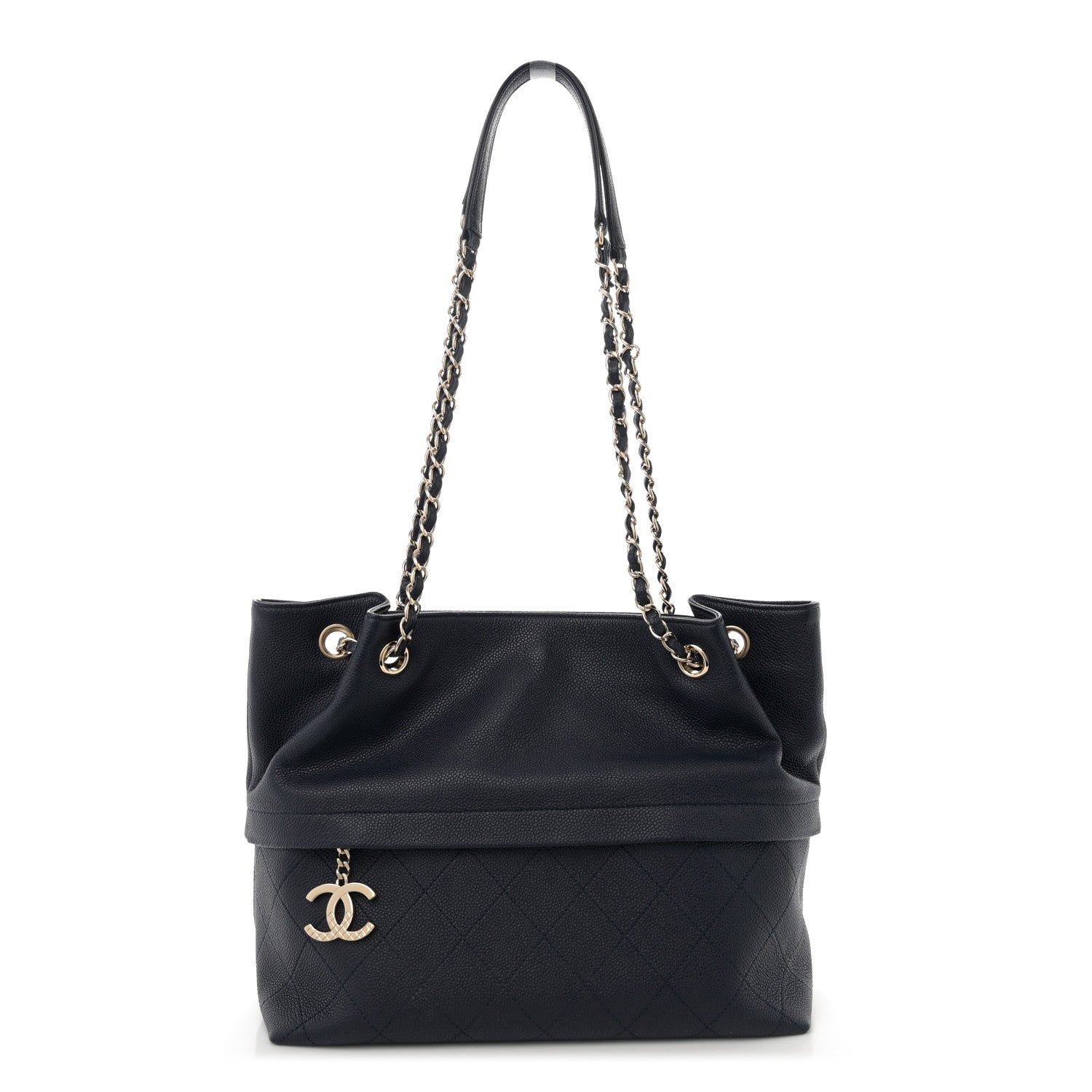 Chanel Crumpled Grained Calfskin Zip and Carry Shopping Tote Navy 1 of 11