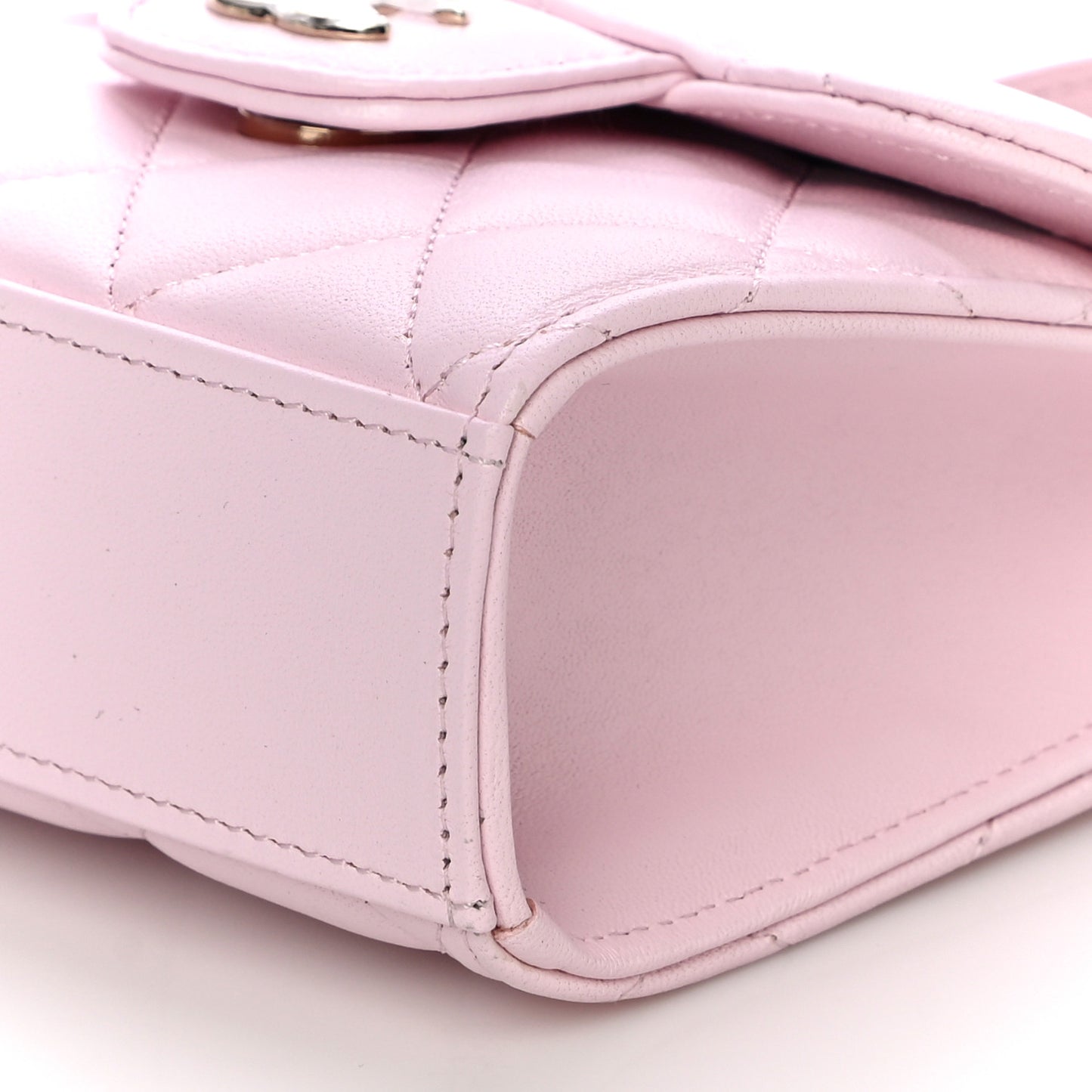 Lambskin Quilted Top Handle Clutch With Chain Light Pink