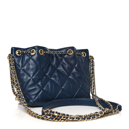 Chanel Lambskin Quilted Crush on Chains Drawstring Bucket Bag Hobo Navy 3 of 12