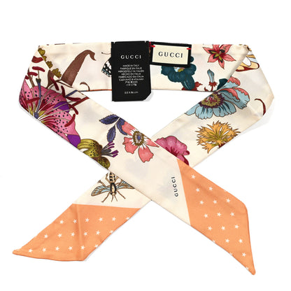 Gucci Silk Twill Flora Softy Neck Bow Scarf Rose 1 of 3