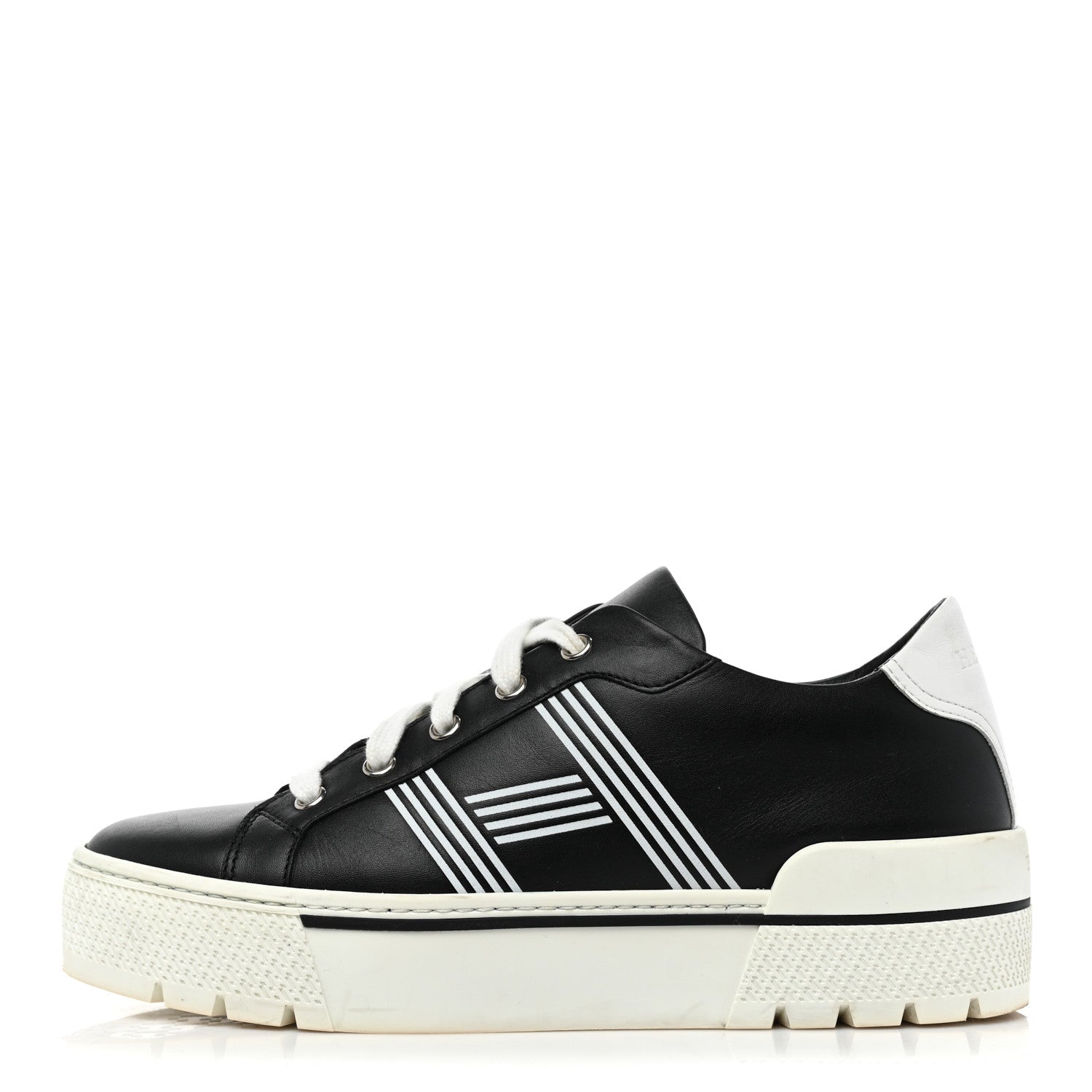 Hermes Calfskin Womens Dare Sneakers 38.5 Black White 1 of 8