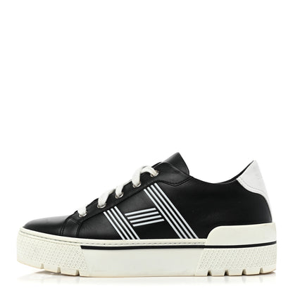 Hermes Calfskin Womens Dare Sneakers 38.5 Black White 1 of 8