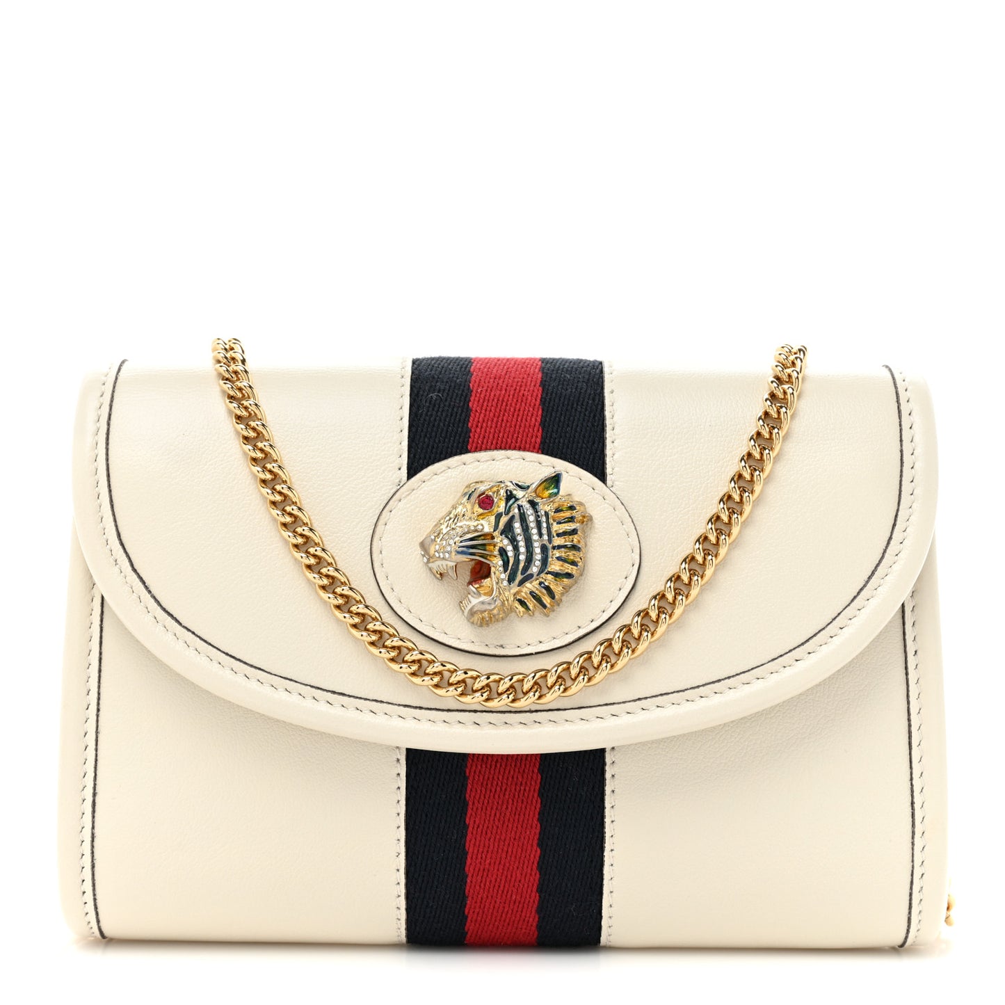 Textured Calfskin Web Mini Rajah Slim Flap Shoulder Bag Mystic White