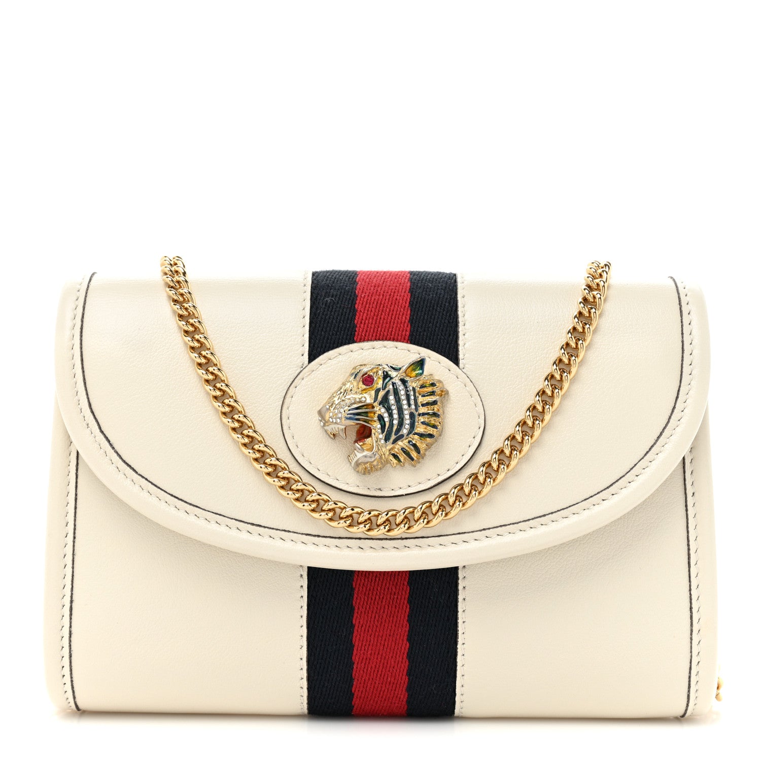 Gucci Textured Calfskin Web Mini Rajah Slim Flap Shoulder Bag Mystic White 1 of 11